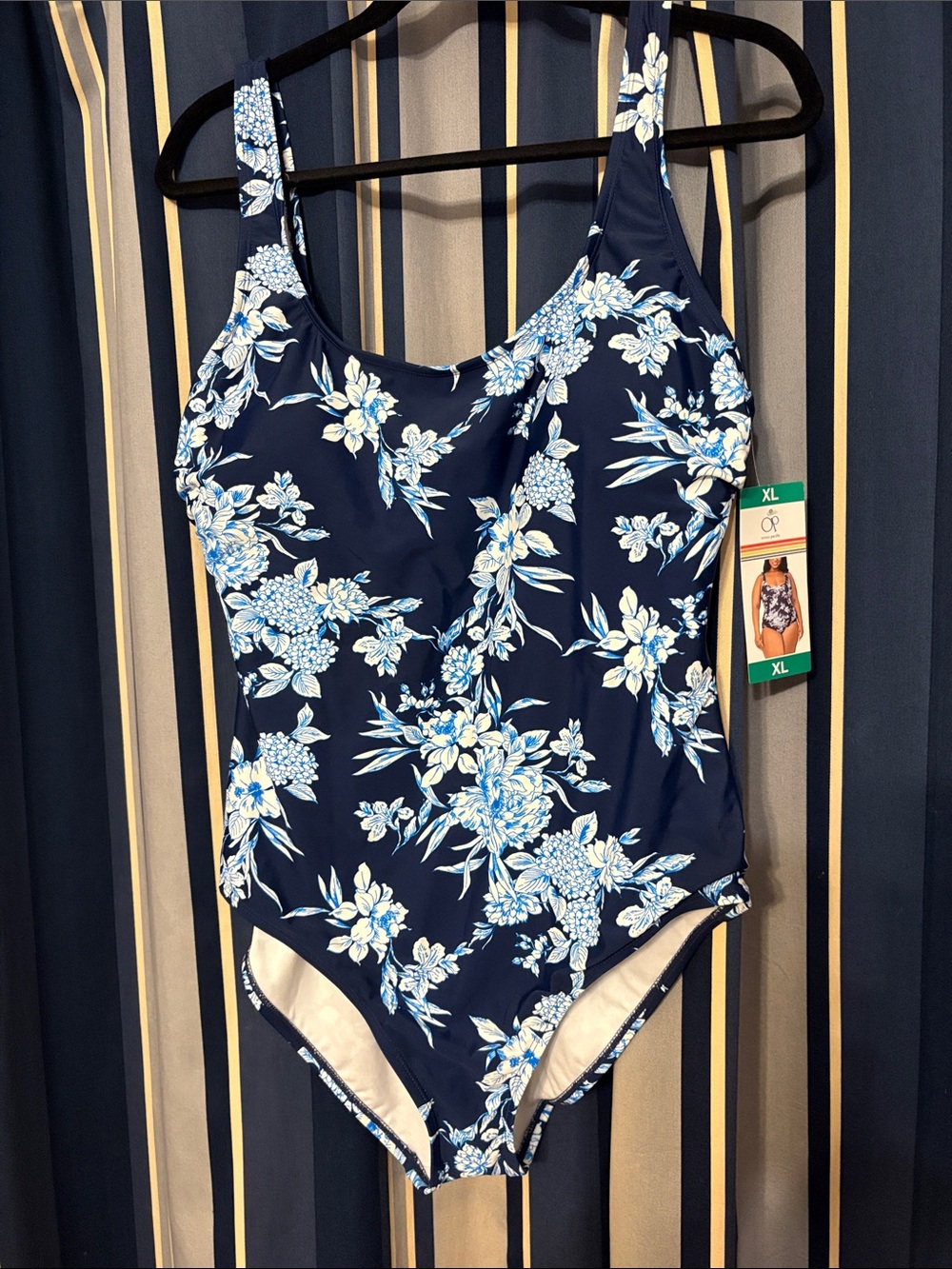 Super-cute OP swimsuit, brand new, XL blue and white